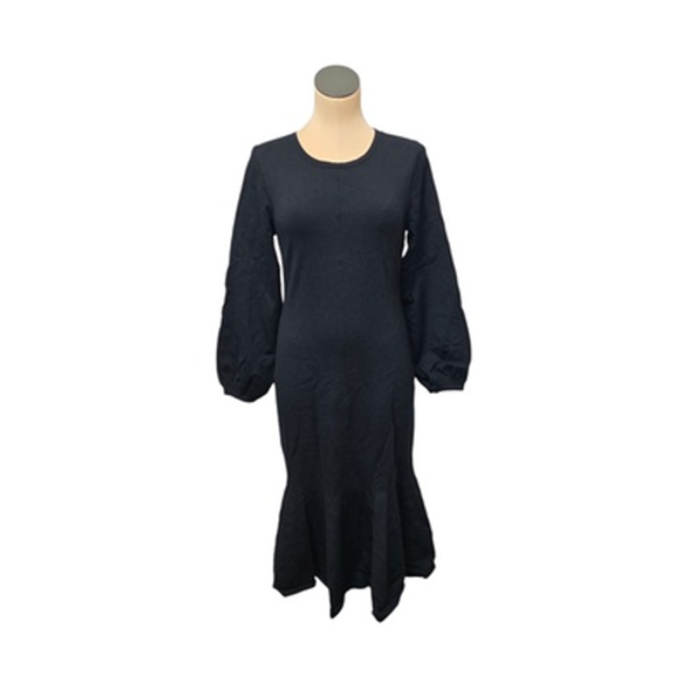 J Crew Dress Womens Medium Black Merino‎ Wool Cutout Back Midi Long Sleeve Flare